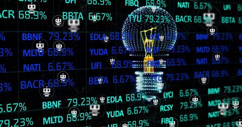 Glowing Light Bulb Among Digital Codes on Futuristic Screen - Download Free Stock Images Pikwizard.com