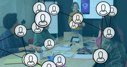 Networking Concept Overlay on Business Meeting in Conference Room