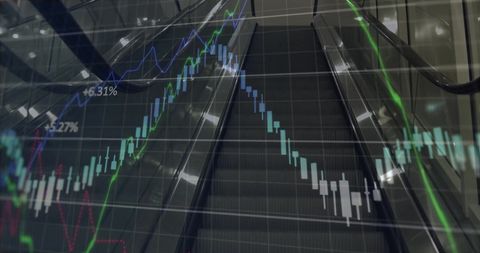 digital financial data over escalator representing economic trends - Download Free Stock Images Pikwizard.com