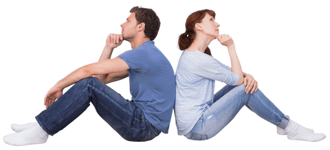 Thoughtful Caucasian Couple Sitting Back to Back on Transparent Background - Download Free Stock Videos Pikwizard.com