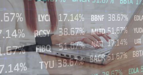 Women analyzing stock market data on laptop