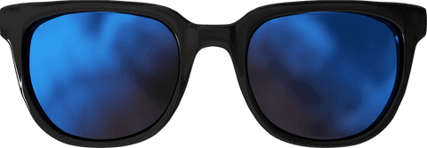 Transparent black sunglasses with blue reflective lenses