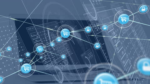 Digital Network Connection with Shopping and Security Icons
