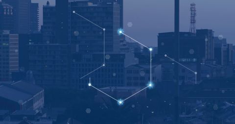 Futuristic Network Overlay on Urban Cityscape