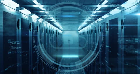 Digital Interface Overlay in Futuristic Server Room