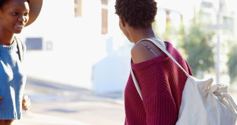 African American Twin Sisters Interacting in Sunlit Urban Area - Download Free Stock Images Pikwizard.com