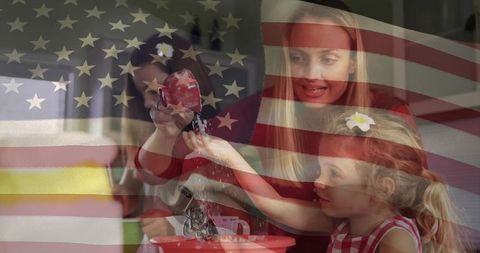 Family Bonding with Toy Sink Activity and Patriotic Flag Overlay