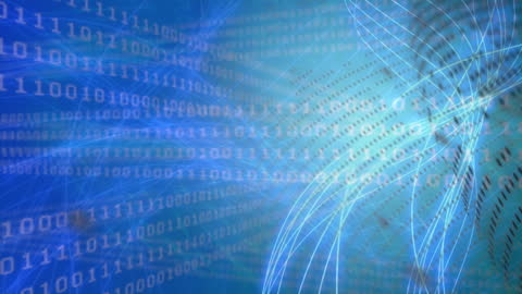 Binary Code Flow with Light Trails on Blue