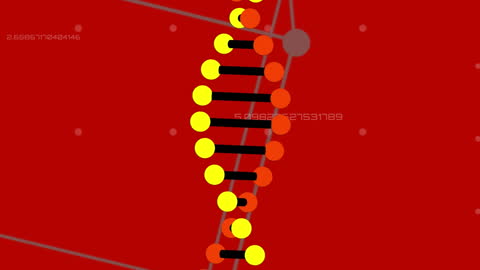 Animated DNA Helix with Data on Red Background