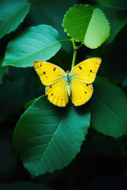 Vibrant Yellow Butterfly Resting on Green Leaf in Natural Habitat - Download Free Stock Images Pikwizard.com