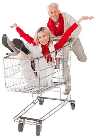 cheerful elderly couple celebrating christmas riding shopping cart transparent - Download Free Stock Videos Pikwizard.com
