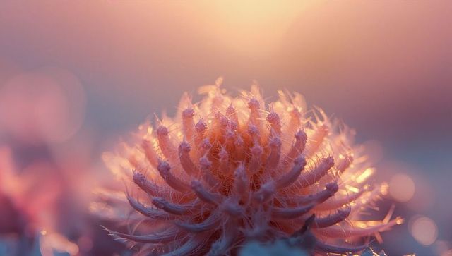 Glowing Floral Macro with Luminous Dew in Sunset Light