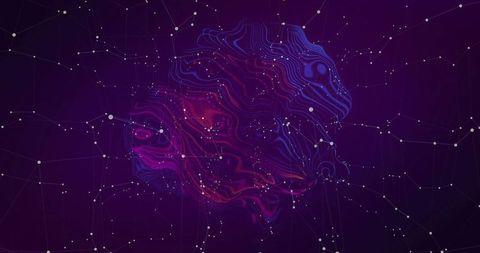 Abstract digital art with neon contours and network connections