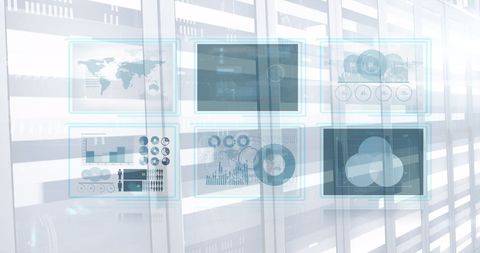 Global Data Processing with Digital Screens in Server Room - Download Free Stock Images Pikwizard.com