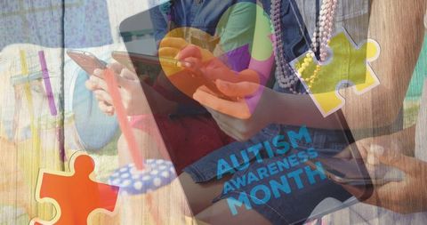 Autism awareness representation with technology and puzzle