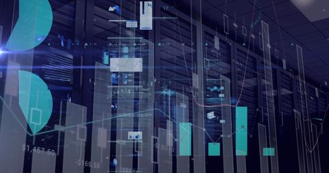 Digital Data Analytics Overlay on Modern Server Room - Download Free Stock Images Pikwizard.com