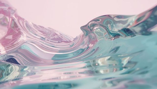 Dynamic abstract fluid wave in teal and pink reflections