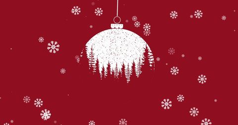 Festive Red Background with Snowflakes and Christmas Bauble