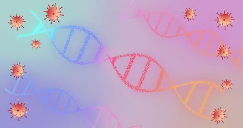 Dna helix and virus particles in abstract digital art