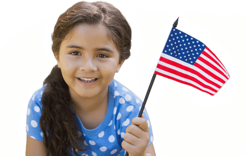 Smiling Girl Holding Transparent American Flag Outdoors