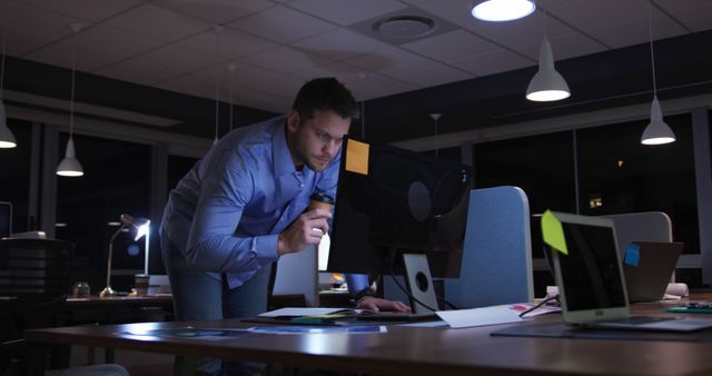 Male Professional Working Late Night in Office - Download Free Stock Images Pikwizard.com