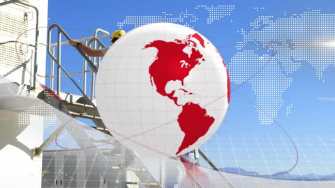 Global Renewable Energy Overlay with Wind Turbine and Engineer