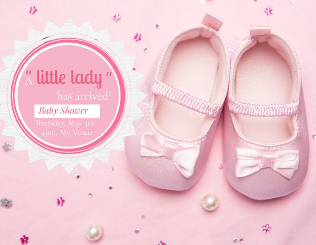 Pink Baby Shoes Baby Shower Invitation Template with Cute Design - Download Free Stock Templates Pikwizard.com