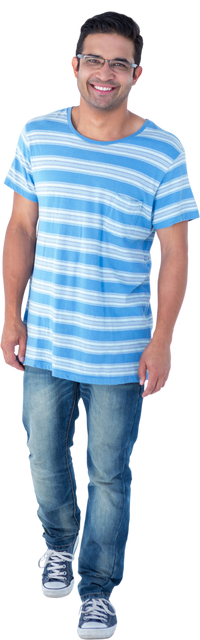 Transparent Smiling Man in Casual Blue Striped Shirt Walking - Download Free Stock Videos Pikwizard.com