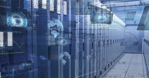 High-Tech Server Room with Digital Data Interface