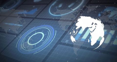 Innovative Digital Interface with 3D Globe and Data Visualizations