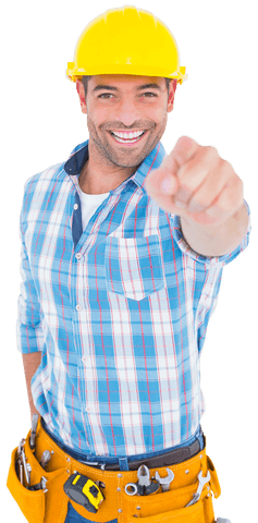 smiling handyman pointing with confidence, transparent background - Download Free Stock Videos Pikwizard.com