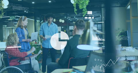 Diverse Team Brainstorming with Data and Diagrams Overlay