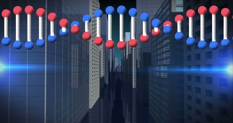 Futuristic DNA Strand Amidst Digital Cityscape - Download Free Stock Images Pikwizard.com