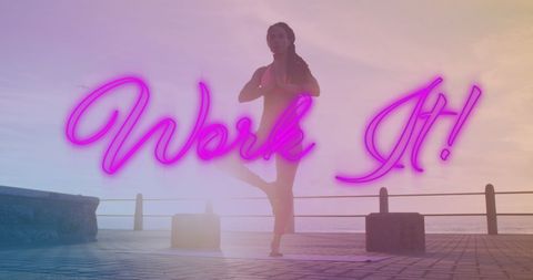 Empowering Yoga Workout Outdoors with Inspirational Text