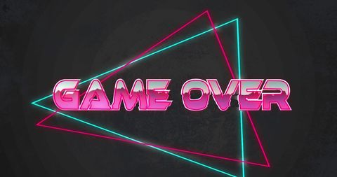 Retro Neon Game Over Graphic on Dark Background