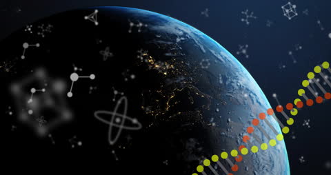 DNA Strand and Molecular Structures Orbiting Earth From Space