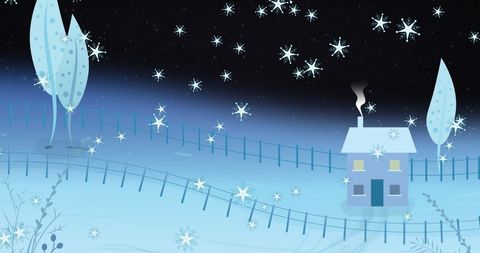 Charming Winter Wonderland with Falling Stars and Cozy House