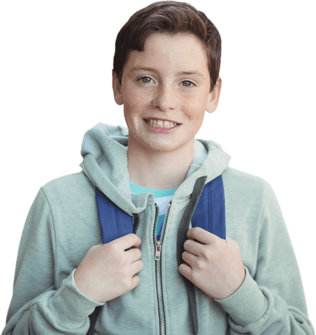 Happy Youthful Boy with Backpack Transparent Background