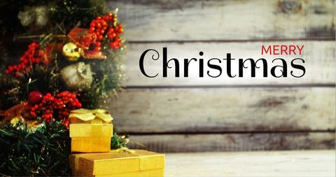 Festive Christmas Decor with Golden Gifts and Greeting - Download Free Stock Images Pikwizard.com