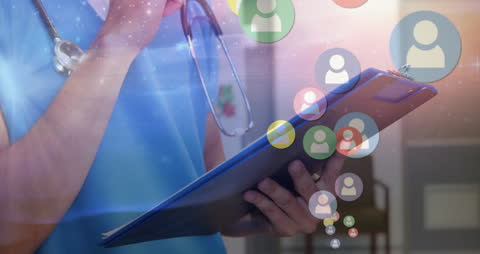 Female Doctor Analyzing Social Media Data on Clipboard