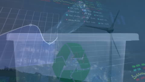 Eco-finance Concept Overlaying Recycle Icon and Wind Turbine