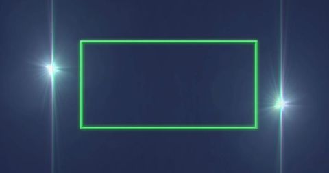 Dynamic Green Neon Rectangular Frame on Blue Background