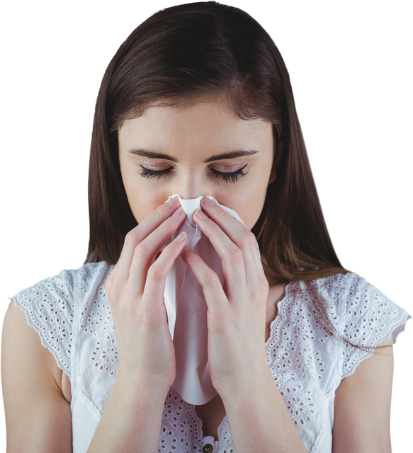 Young Woman Blowing Nose in Tissue Transparent Background - Download Free Stock Videos Pikwizard.com