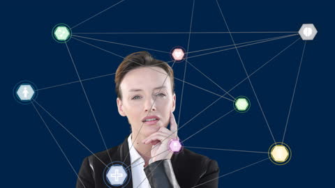 Businesswoman Interacting with Virtual Network Interface