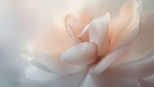 Soft peach macro bloom with translucent veined petals and ethereal floral texture