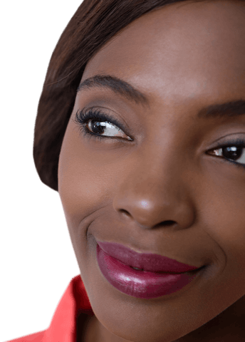 Transparent Contemplative Woman Looking Away with Soft Expression