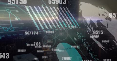 Cyber background with data streams and global elements