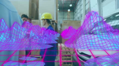 Warehouse Operations with Futuristic Digital Overlay