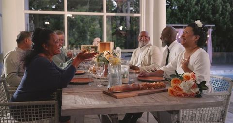 Senior Friends Celebrate in Cozy Backyard Wedding Dinner