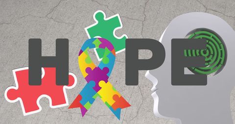 Creative text artwork with autism awareness ribbon integration